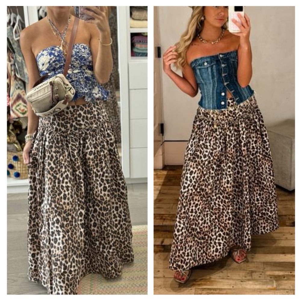 Anthropologie Mara Mara Leopard Print Basque Waist Drop Waist Maxi Skirt NWT